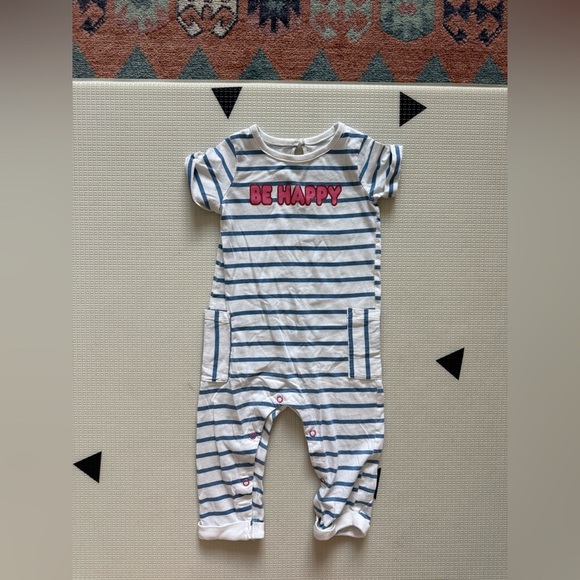 Okie Dokie|Baby girl Striped nautical jumpsuit with 'Be Happy' Print•••boho 12M - Picture 5 of 5